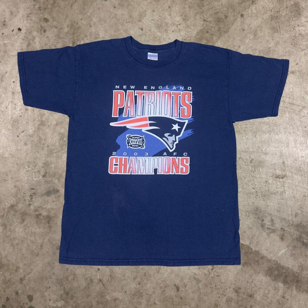 VTG New England Patriots 2003 Super Bowl XXXVIII Champions Tee Blue Mens Size L